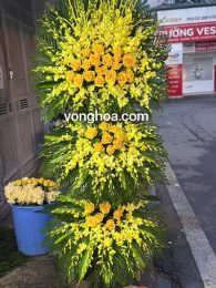 Lẵng hoa lan vàng 3 tầng